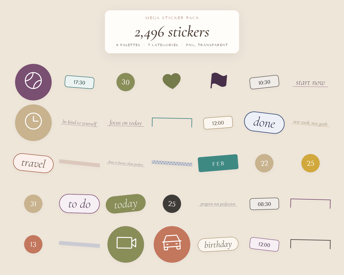 Mega Sticker Pack — 2,496 Digital Stickers for GoodNotes & Any Note App